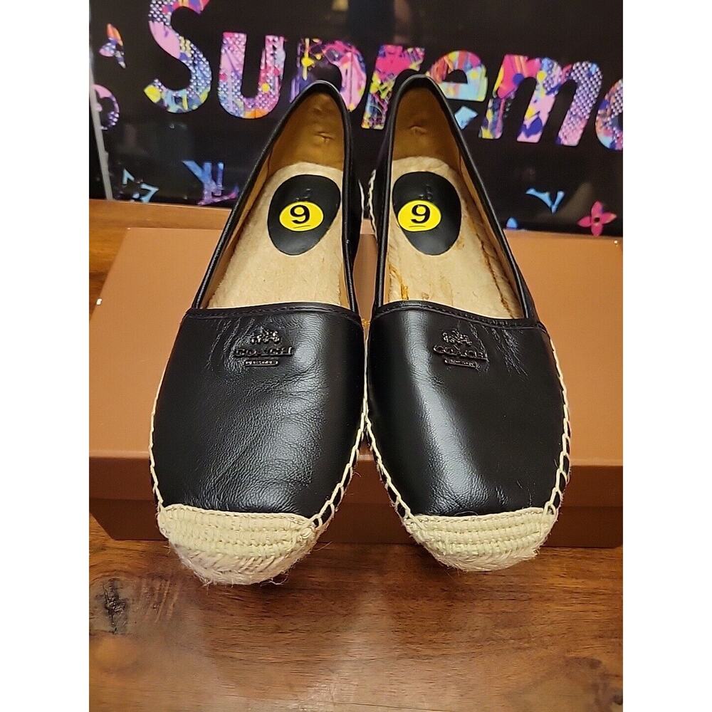 Coach Rhodelle Leather Espadrille Flats Black SIZE 8.5 Women New - Picture 2 of 14